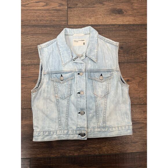 Rag & Bone Light Blue Denim Jean Vest Women’s Sz S Crop - Picture 4 of 8